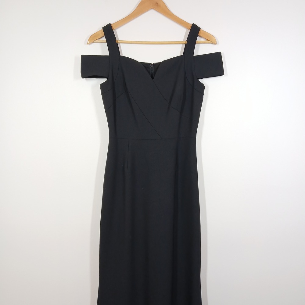 Tahari Arthur S Levine Dress Women 2 Black Off Shoulder Maxi Bodycon Formal